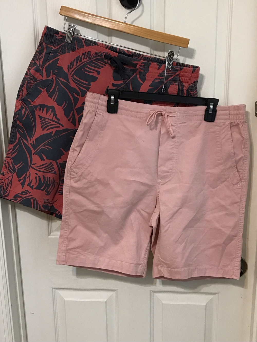 2-Men's Flat Front Pink Drawstring Shorts